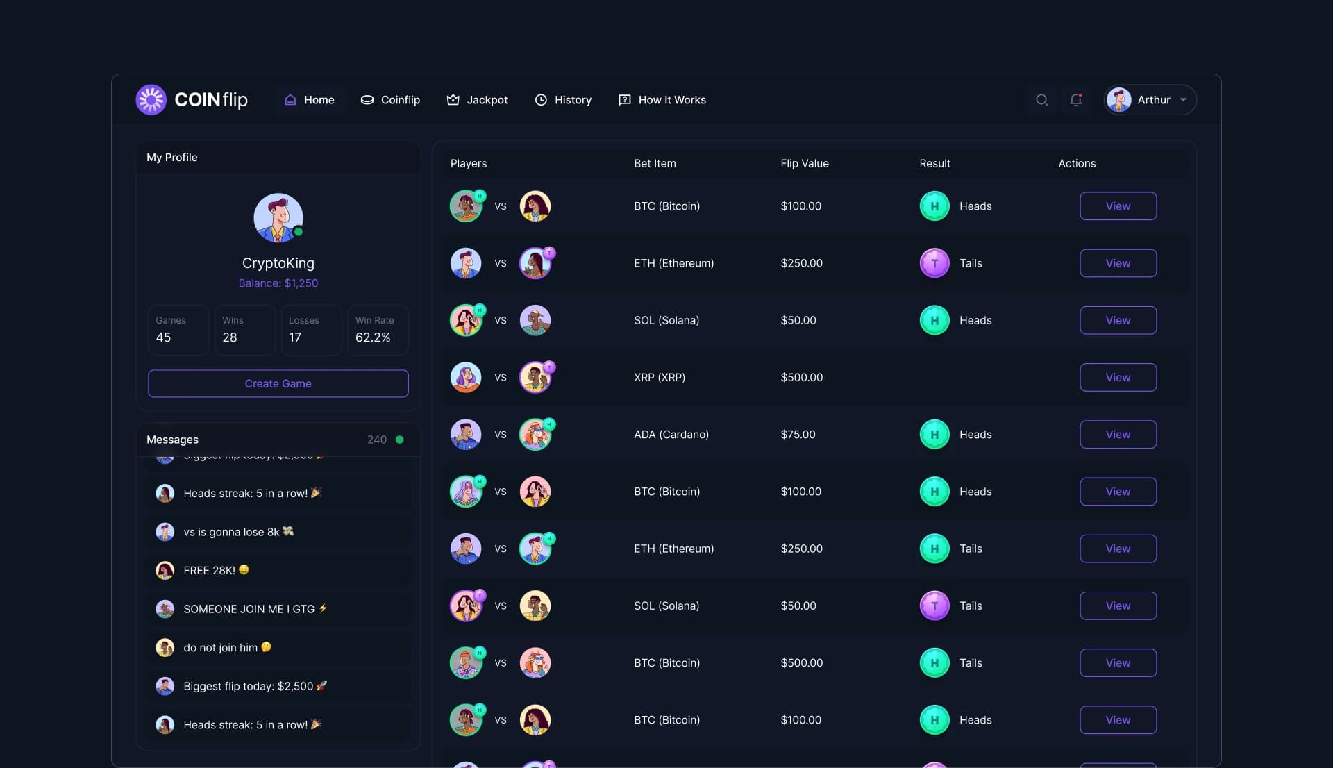 Coinflip Dashboard