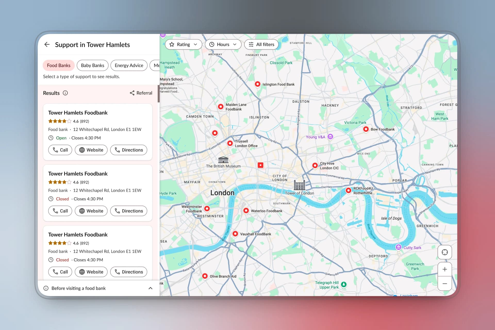Support Services Map Interface